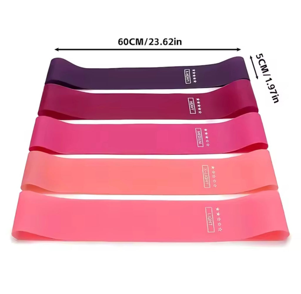 5 Piece Exercise Resistance Bands, Latex Loop Set. For Strength Training, Home & Travel