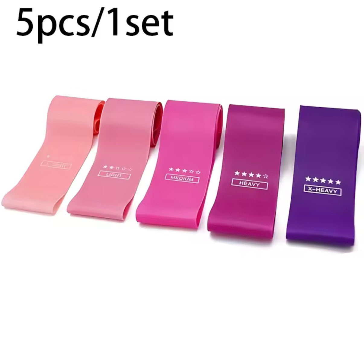 5 Piece Exercise Resistance Bands, Latex Loop Set. For Strength Training, Home & Travel